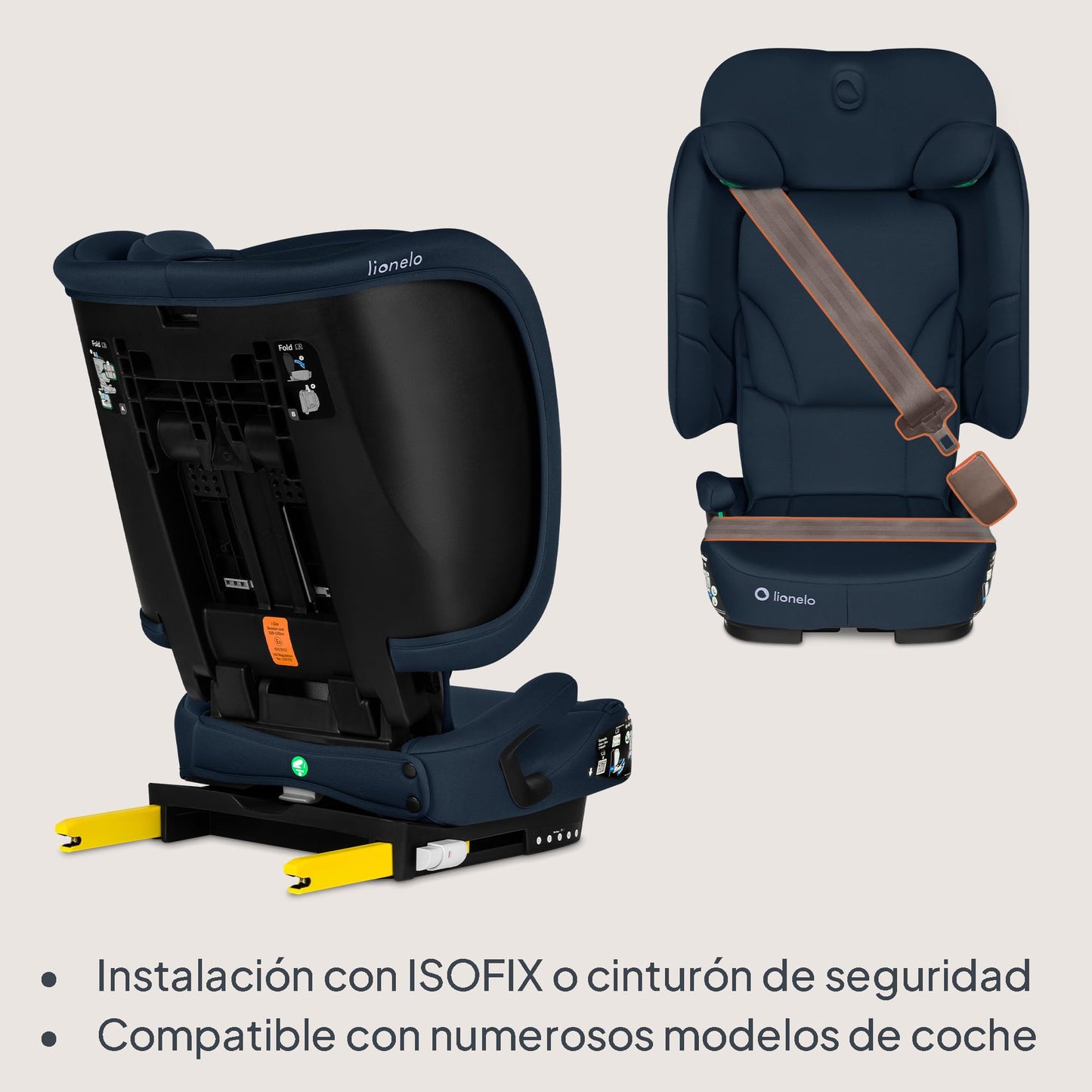 Lionelo Orin i-Size turvatool 100–150 cm ISOFIX, kokkuvolditav, (tumesinine)