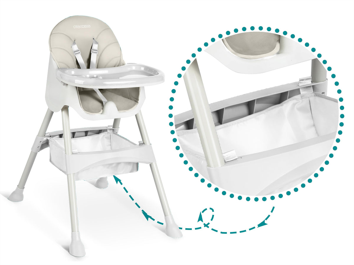 Ricokids syöttötuoli 3in1 6+ kk, kokoontaitettava, korkeussäädettävä, harmaa