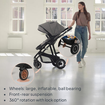 Lionelo Bianka 3-in-1 vankrikomplekt õhkrehvidega– Beige Sand