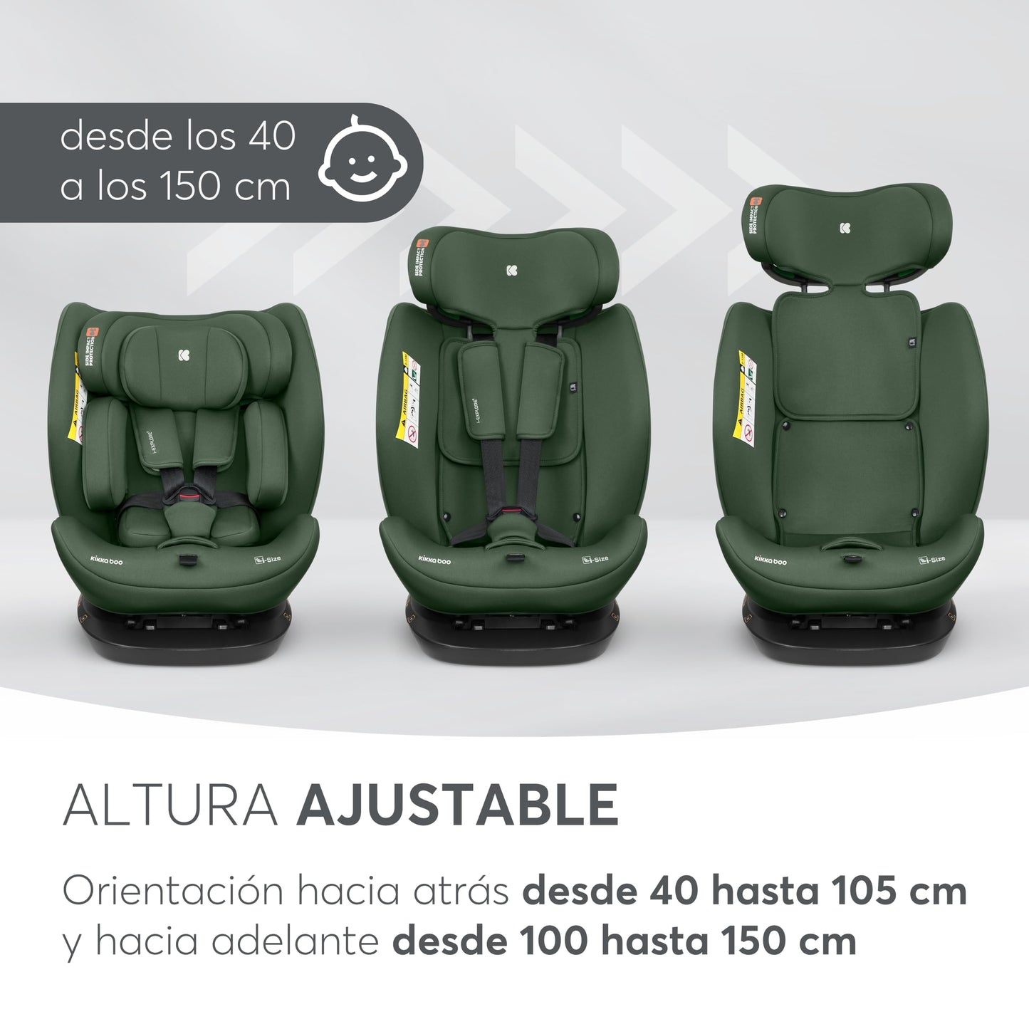 KikkaBoo i-EXPLORE 2 i-Size turvatool 40–150 cm, Army Green