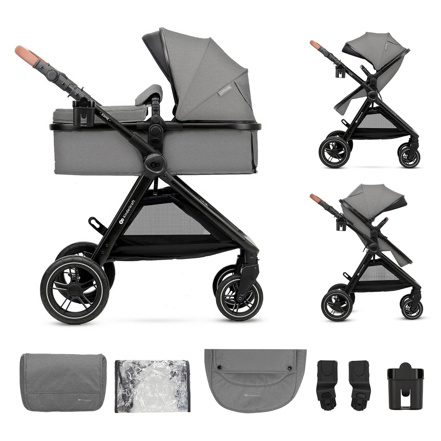 Kinderkraft ESME 2-ühes lapsevanker kuni 25 kg, hall