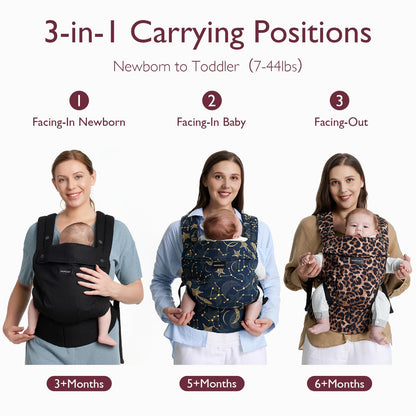Momcozy ergonoomiline beebikandekott – must, puuvillane, 3-ühes disain (7–20 kg)