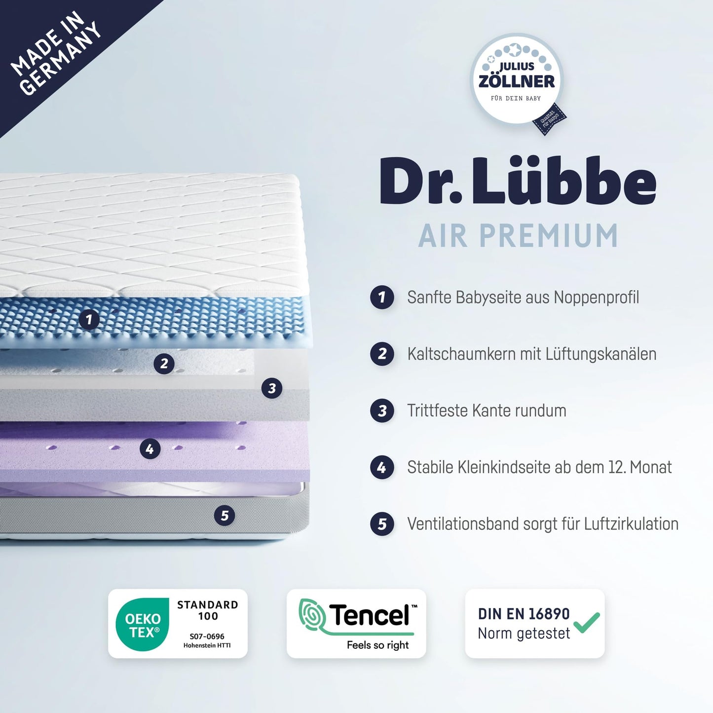 Julius Zöllner beebimadrats Dr. Lübbe Air Premium, 70 x 140 cm, valge