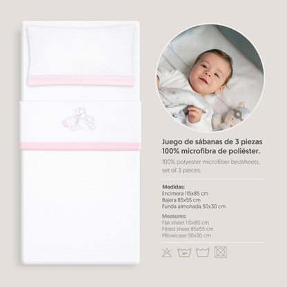 Interbaby talvine voodipesukomplekt 50 × 80 cm, Elephant Balloon valge/roosa