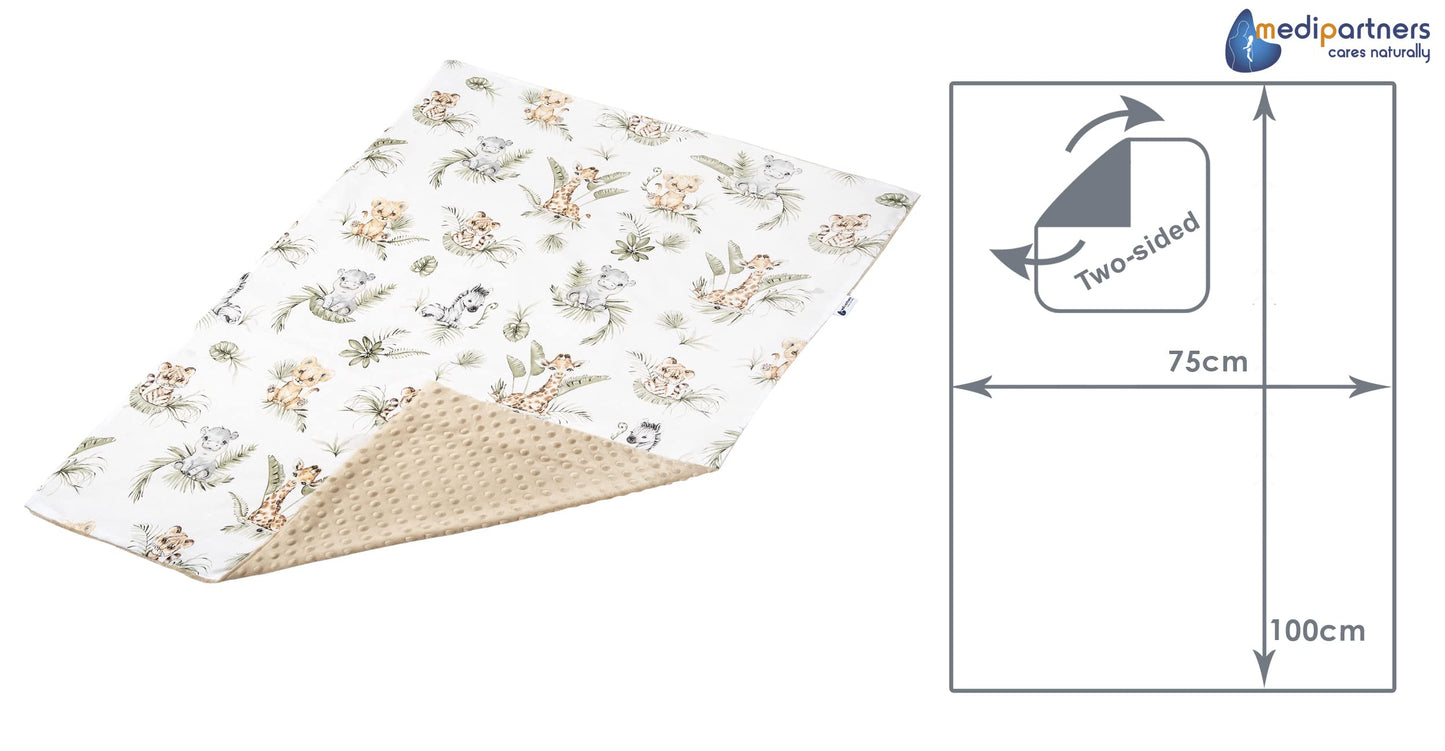 Medi Partners beebitekk 75 × 100 cm, puuvill ja pehme plüüs – Safari/beez