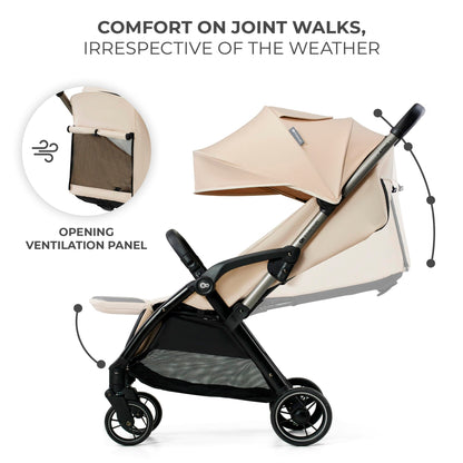 Kinderkraft APINO kerge jalutuskäru kuni 24 kg, auto-fold süsteemiga, beež