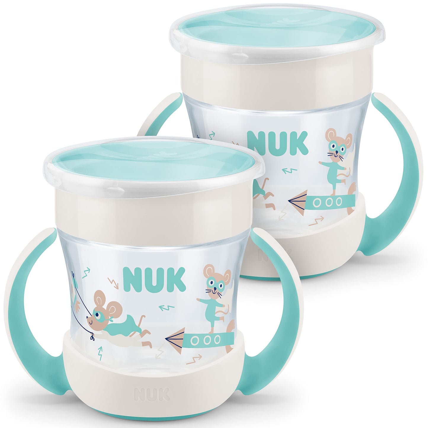 NUK Mini Magic Cup õppimistops 360° joogiserv, 160 ml, 2 tk, türkiis, alates 6 kuust