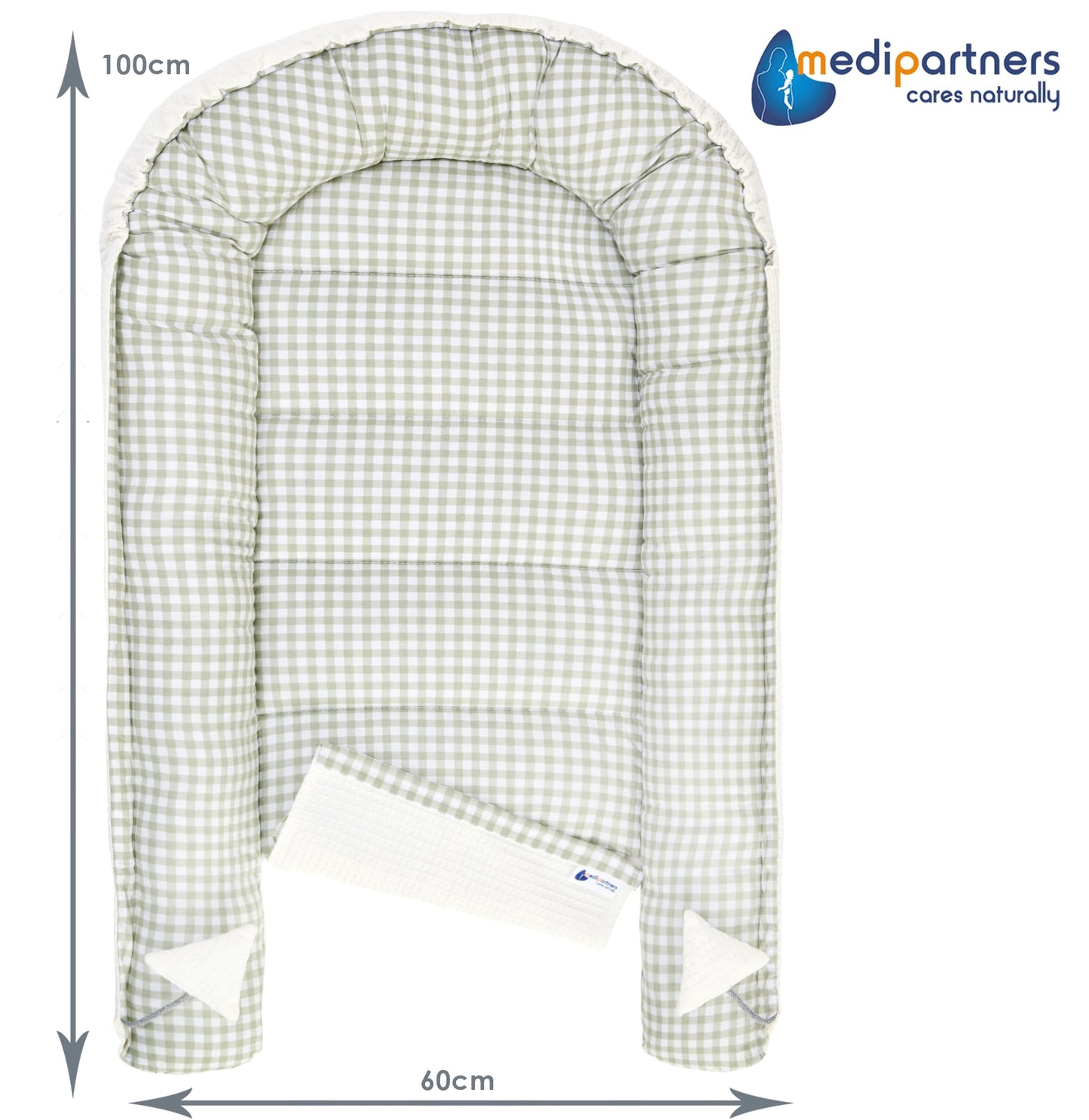 Medi Partners beebipesa 100 × 60 cm – puuvillane kookon, Grid with Olive Waffle
