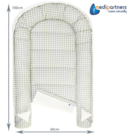 Medi Partners beebipesa 100 × 60 cm – puuvillane kookon, Grid with Olive Waffle