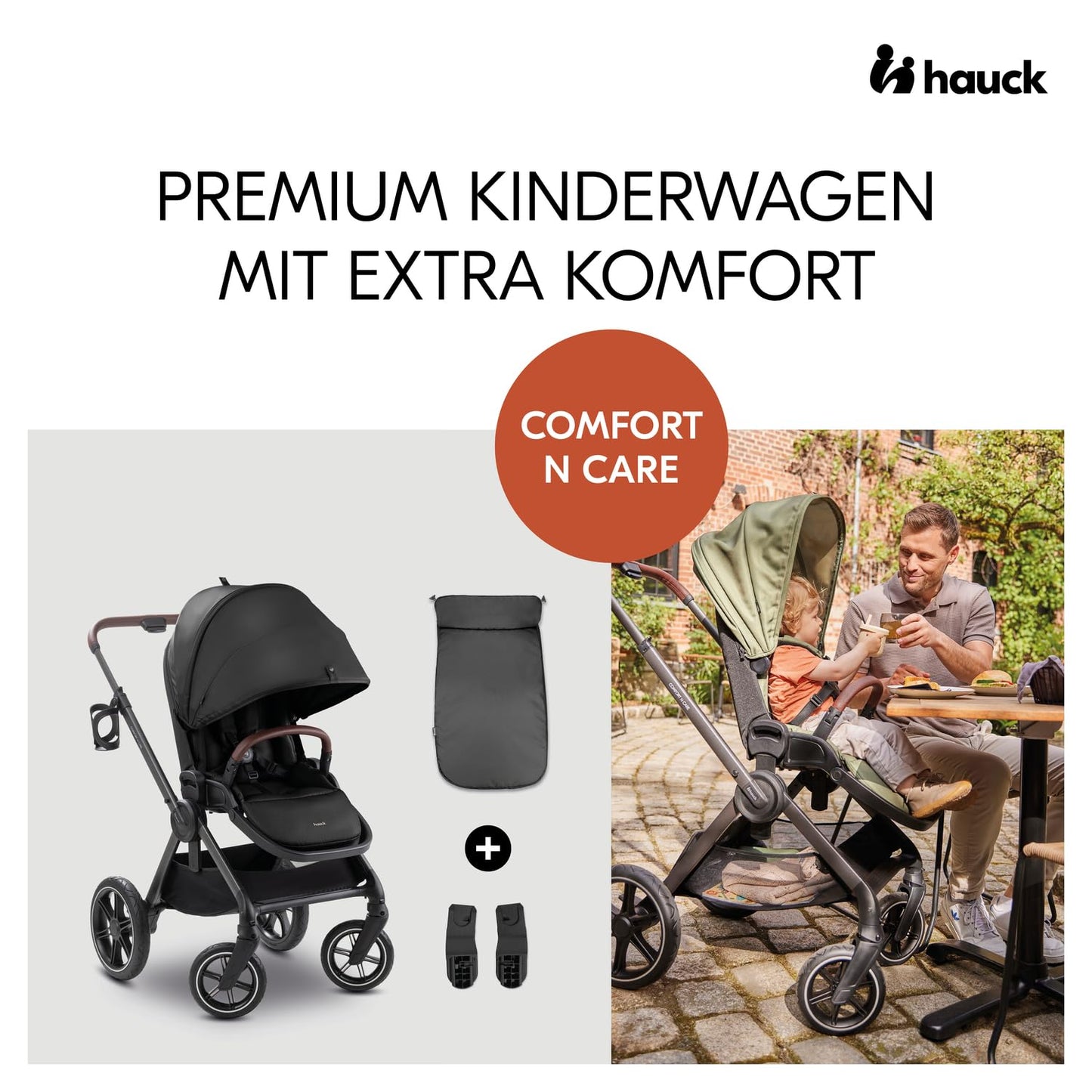 hauck Comfort N Care must jalutuskäru, jalakattega, alates sünnist kuni 22 kg