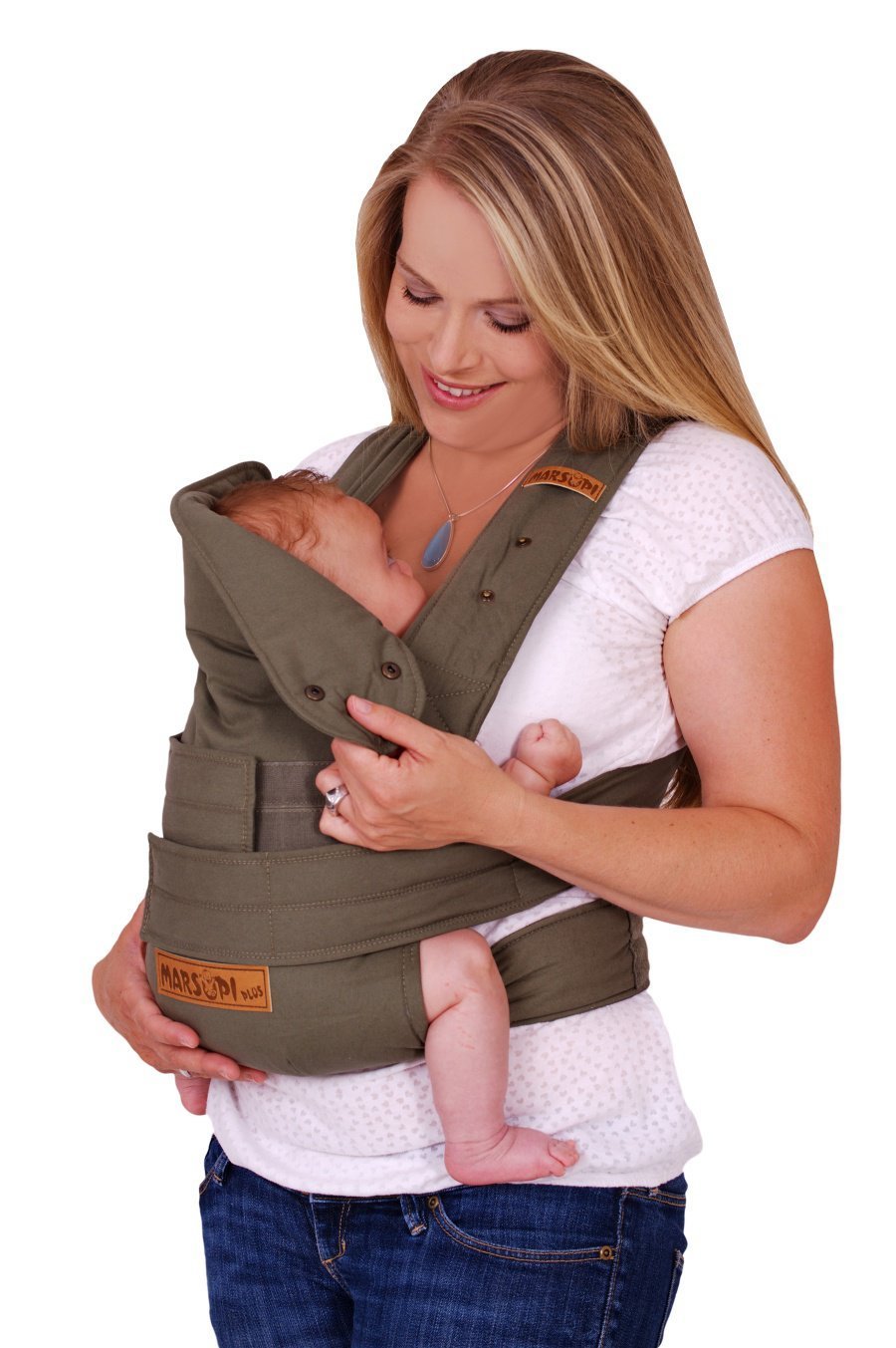 Marsupi-kantoreppu tarrakiinnityksellä, luomupuuvilla, oliivinvihreä (Olive), koko S/M, 3,5–15 kg