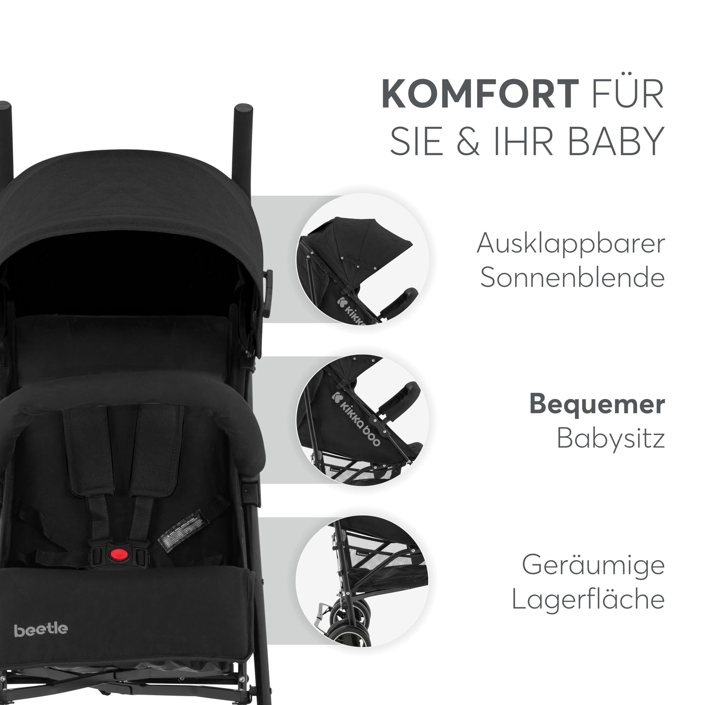 Kikka Boo BEETLE jalutuskäru, kuni 22 kg, must