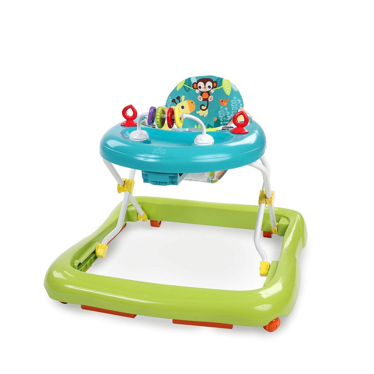 Bright Starts Giggling Safari beebikäimisraam – 6+ kuud, reguleeritav kõrgus ja kokkupandav raam