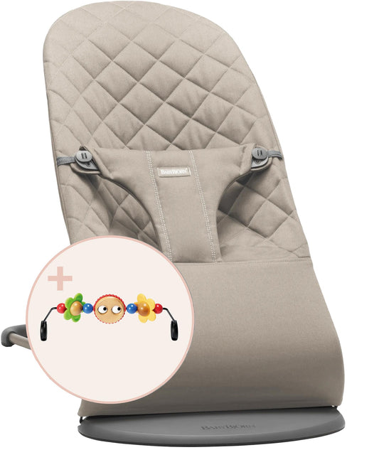 BabyBjörn Bliss lamamistool + mänguasi, hall liiv (Grigio Sabbia)