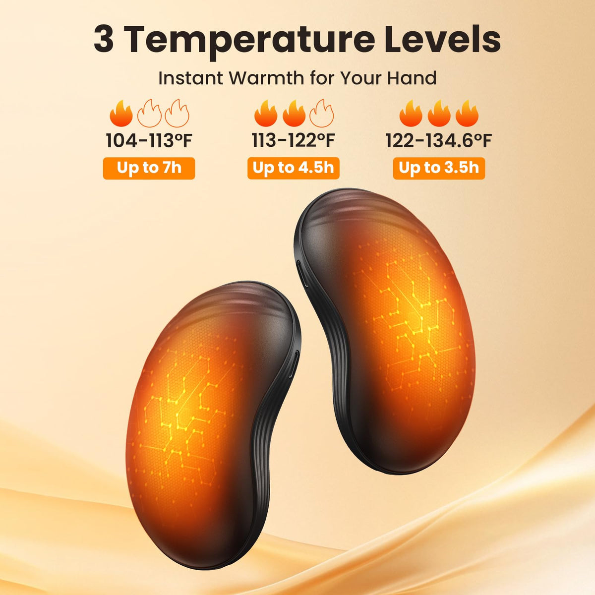Ladattava magneettinen käsienlämmitin sormihyrrällä, 2 kpl (2 x 3000 mAh), musta