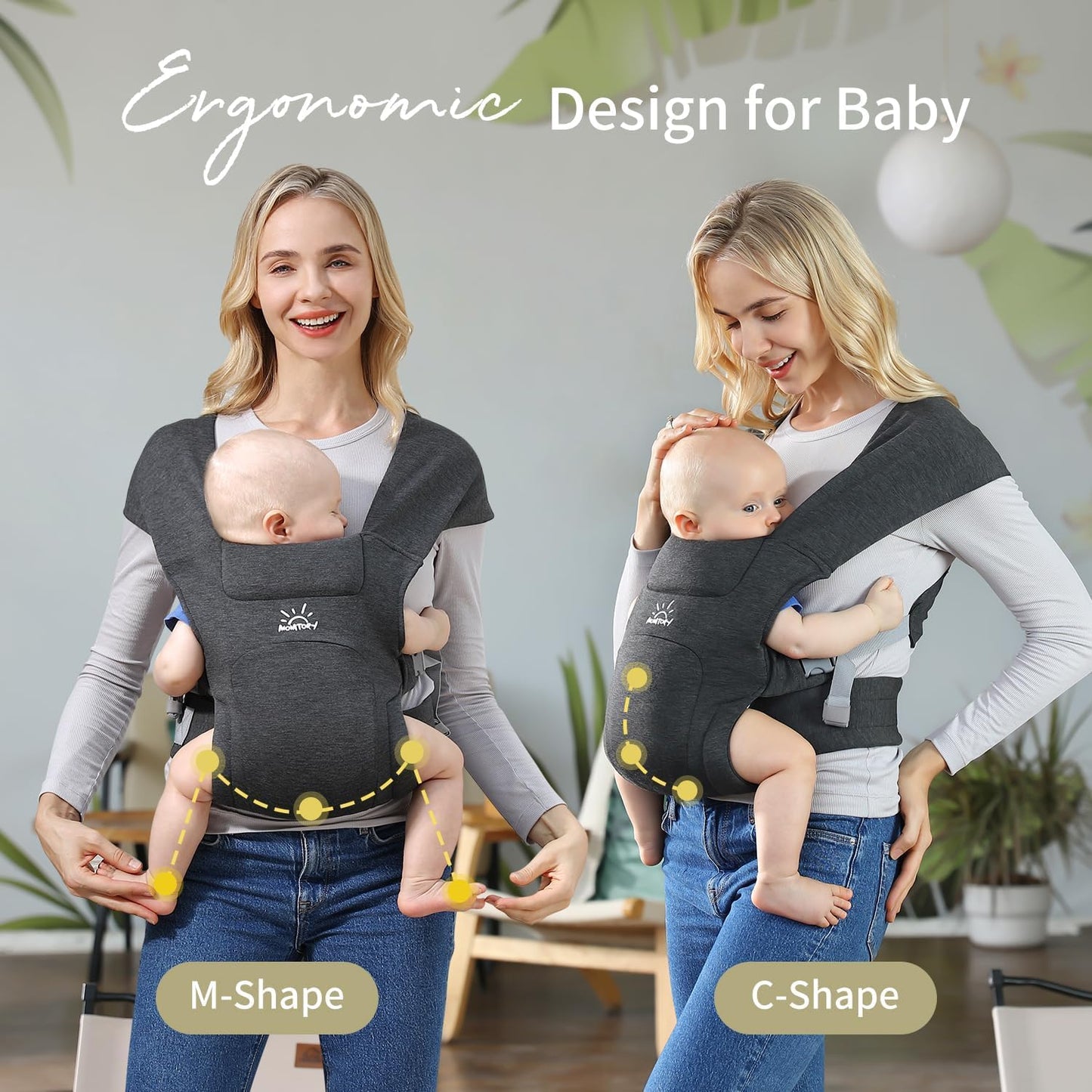 MOMTORY vastsündinu–väikelapse kandelina tugivöö ja ergonoomilise istmega, 3–22 kg, tumehall