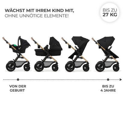 Kinderkraft MOOV2 AIR 3-ühes lapsevanker must, MINK PRO I-SIZE turvatooliga, kuni 27 kg