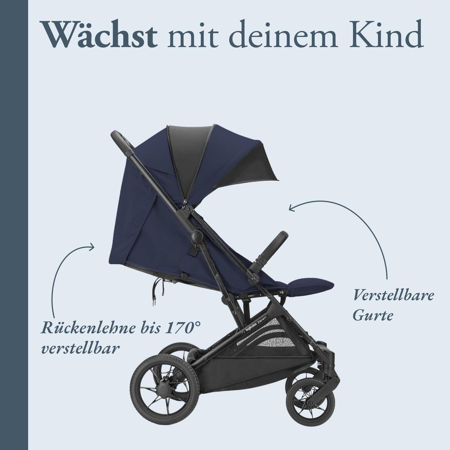 Inglesina Zenit 2 jalutuskäru Polar Blue, kompaktne ja kerge, kuni 22 kg
