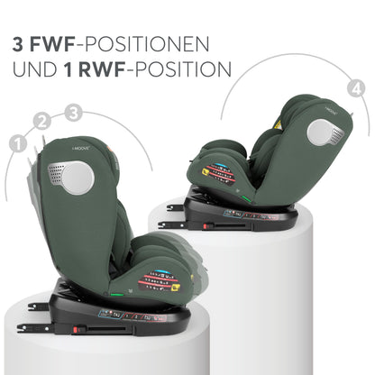 KikkaBoo i-MOOVE 2 i-Size turvatool 40–150 cm ISOFIX ja 360° pööratav – armee roheline