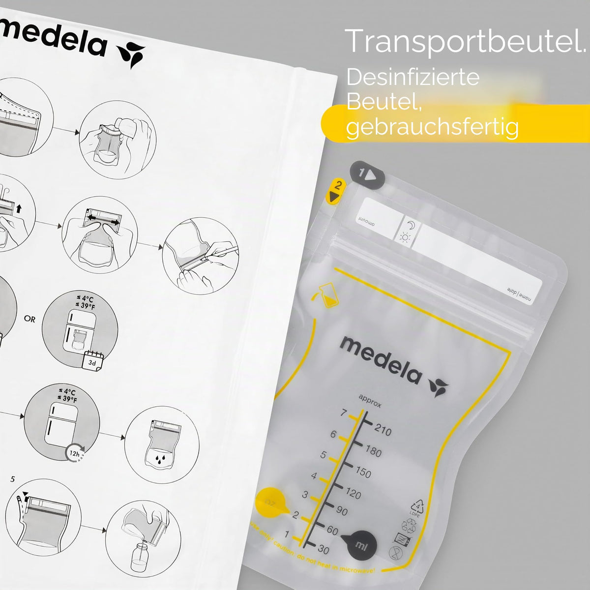 Medela Easy Pour rintamaidon säilytyspussit 210 ml, 50 kpl, valkoinen