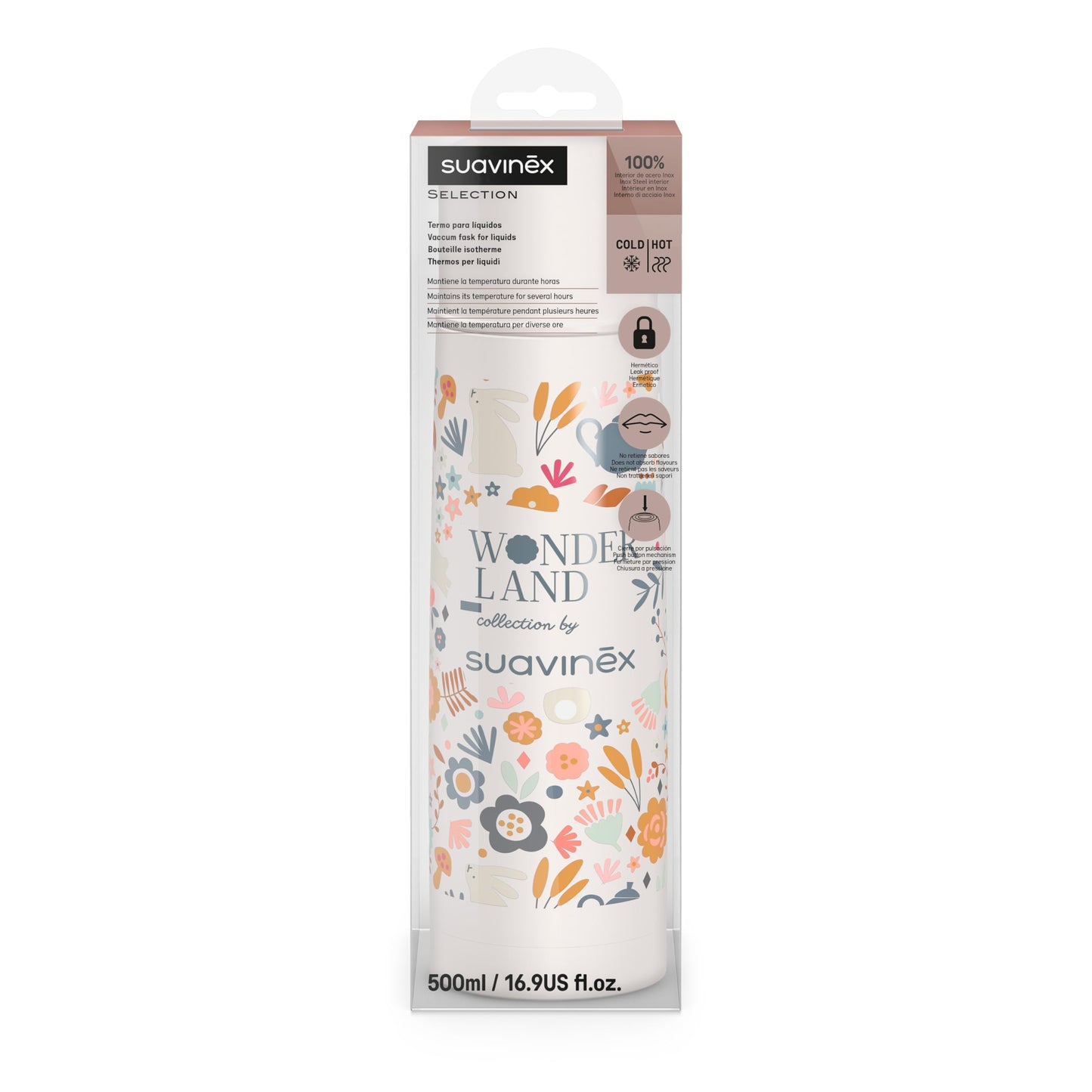 Suavinex roostevabast terasest termos 500 ml, valge (Wonderland kollektsioon)