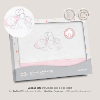 Interbaby talvine voodipesukomplekt 50 × 80 cm, Elephant Balloon valge/roosa