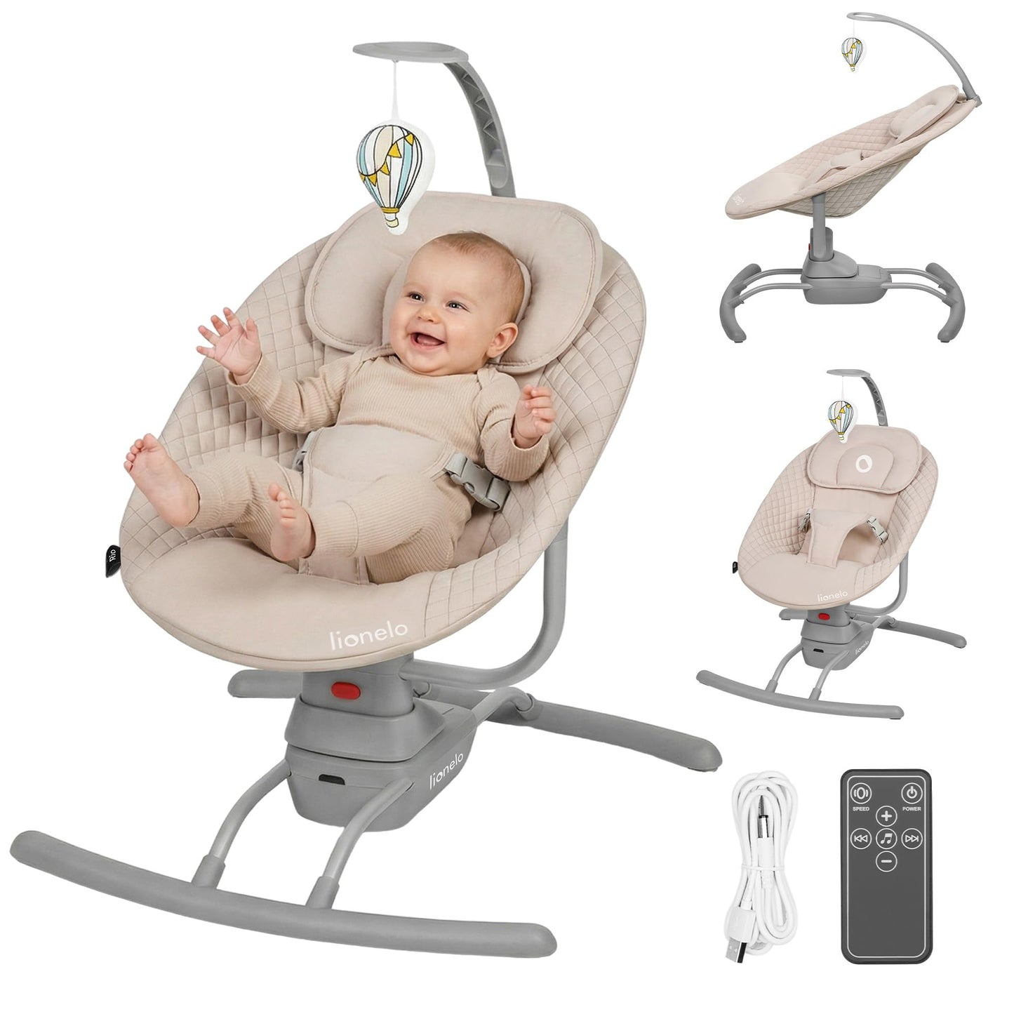Lionelo Rio elektriline beebikiik lamamistooliga, kuni 9 kg, Beige Latte