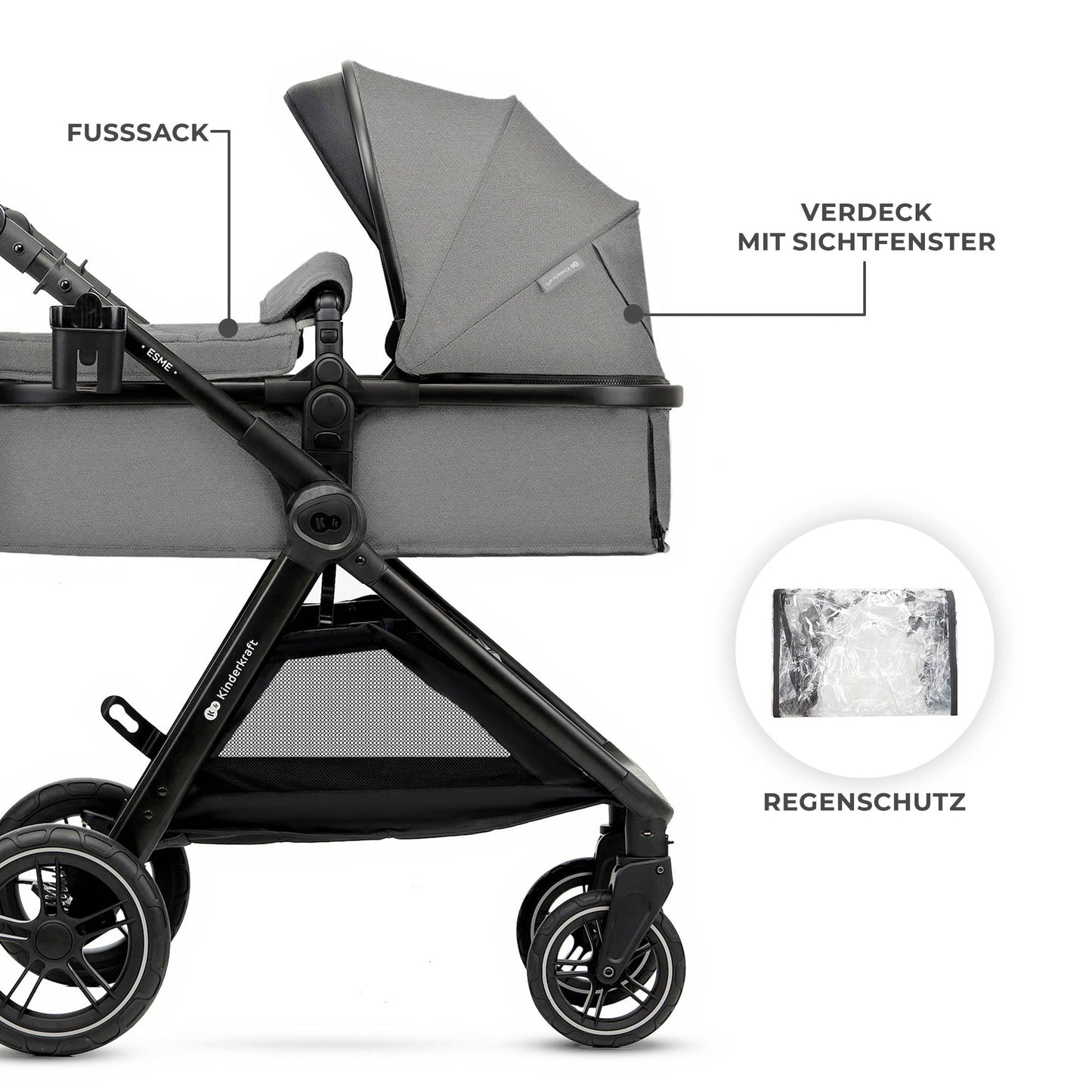 Kinderkraft ESME 2-ühes lapsevanker kuni 25 kg, hall