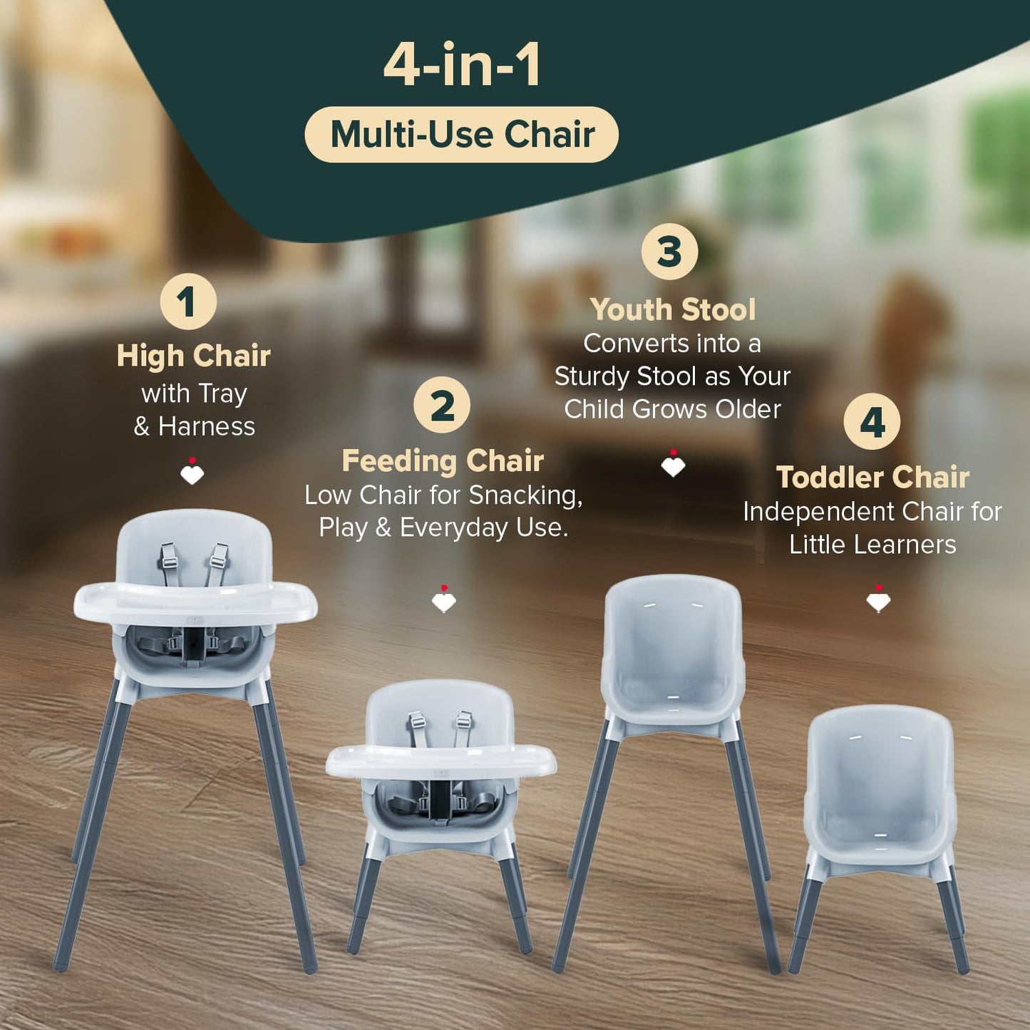 Chicco Zest söögitool Moon Grey, hall, alates 6 kuust kuni 40 kg