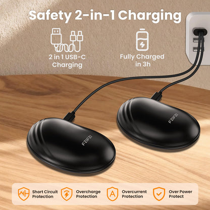 Ladattava magneettinen käsienlämmitin sormihyrrällä, 2 kpl (2 x 3000 mAh), musta