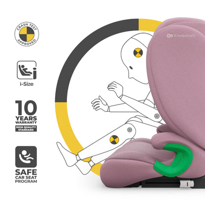 Kinderkraft JUNIOR FIX 2 PRO turvatool 100–150 cm, roosa, ISOFIX ja turvavööga kinnitatav