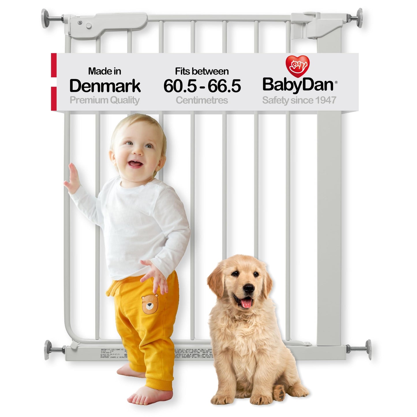 BabyDan Esbjerg kitsas survekinnitusega turvavärav 60,5–66,5 cm, valge