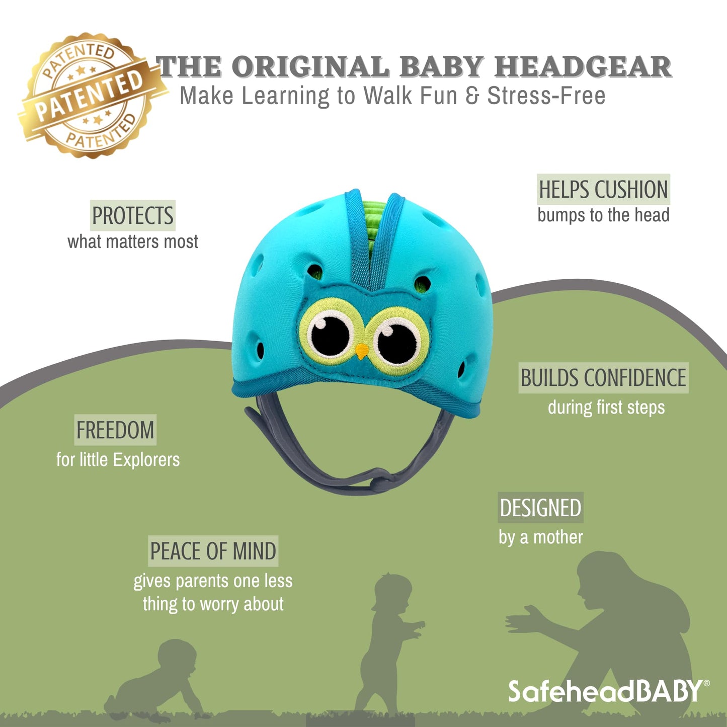 SafeheadBABY beebikiiver Soft Baby Head Protector Owl Blue 7–24 kuud, 40–52 cm