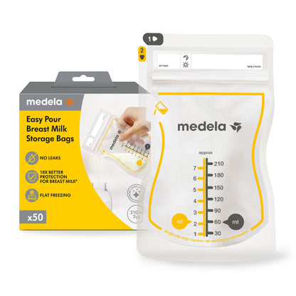 Medela Easy Pour rintamaidon säilytyspussit 210 ml, 50 kpl, valkoinen