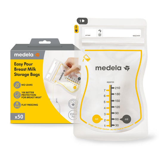 Medela Easy Pour rintamaidon säilytyspussit 210 ml, 50 kpl, valkoinen