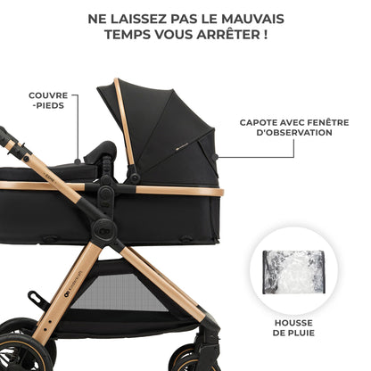 Kinderkraft ESME 3-ühes vanker/jalutuskäru koos MINK PRO i-Size turvahälliga, must/kuldne