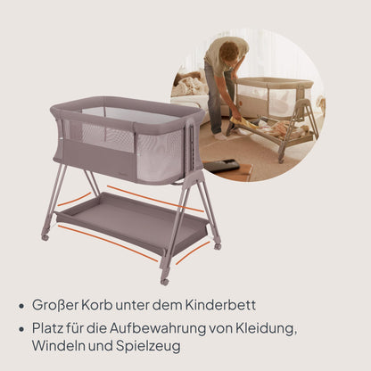 Lionelo Luna EIN -sivusänky ja matkasänky patjalla, beige (Beige Taupe), enintään 9 kg