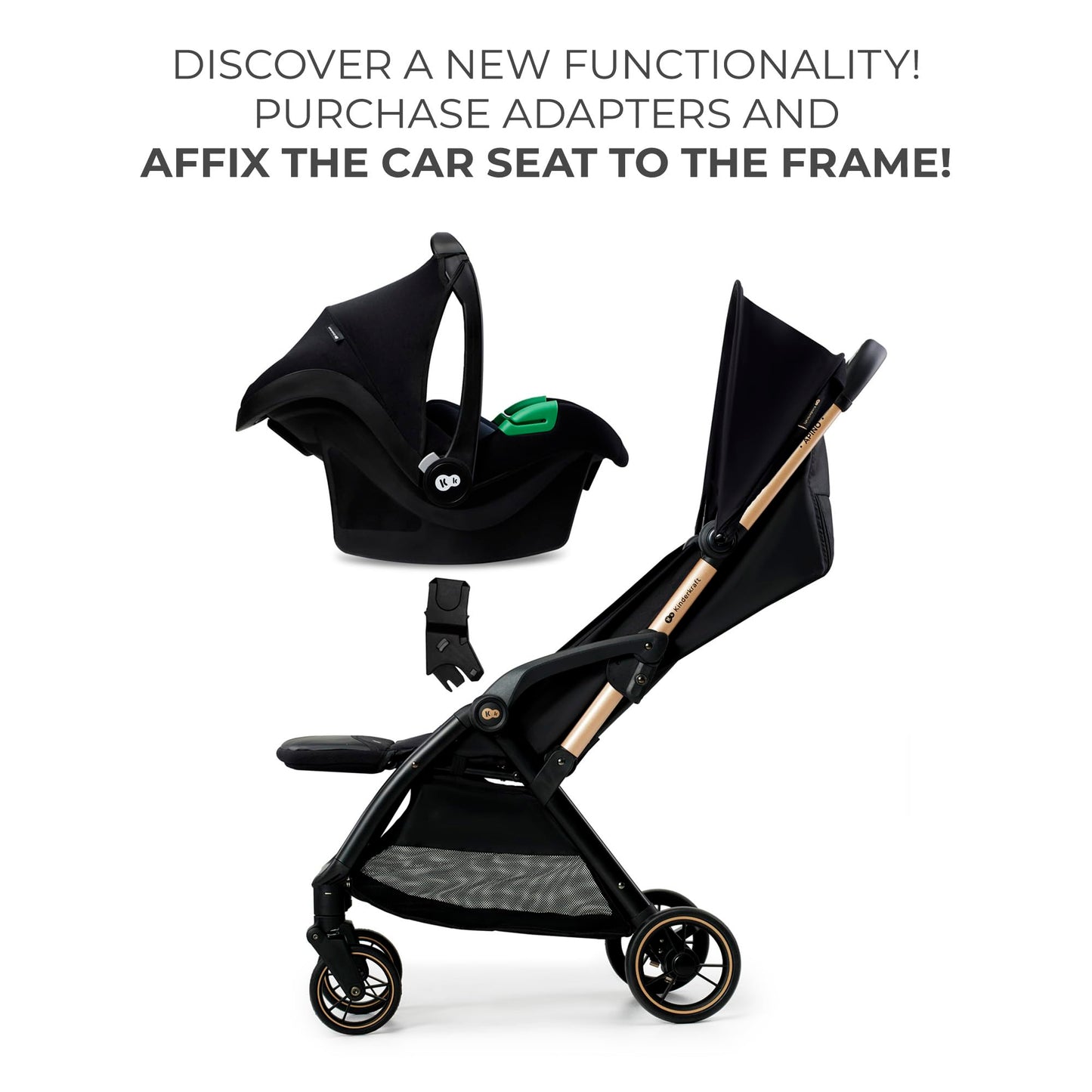 Kinderkraft APINO kerge jalutuskäru kuni 24 kg, auto-fold süsteemiga, hall