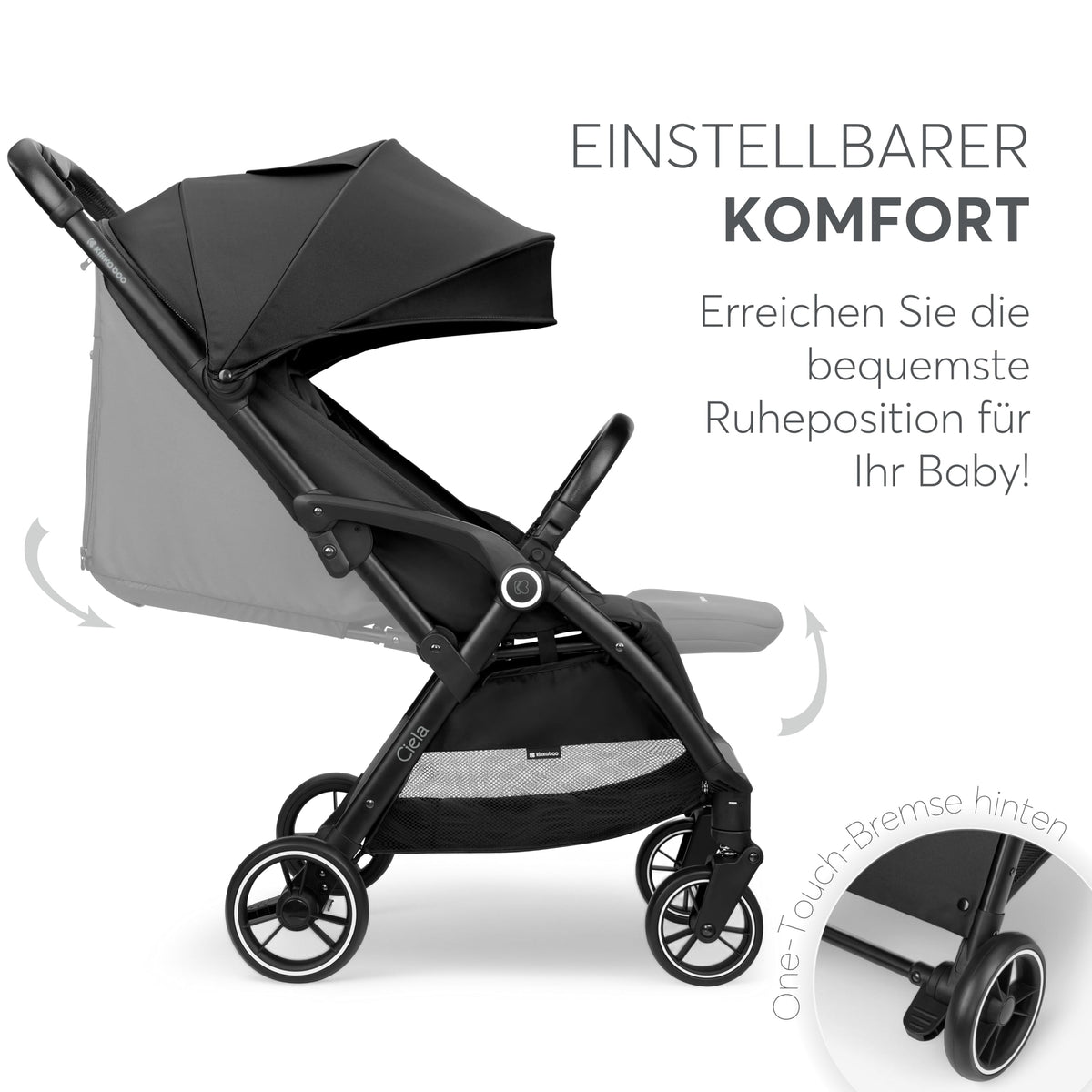 Kikka Boo CIELA kevyet matkarattaat, taittuu kokoon automaattisesti, 7,1 kg, musta, enintään 22 kg