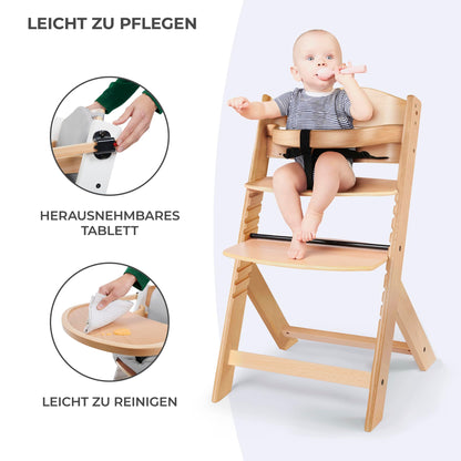 Kinderkraft ENOCK söögitool koos istmepatjadega, puit/valge