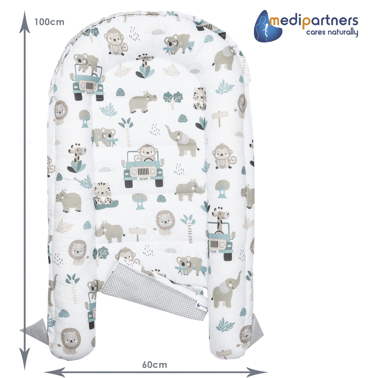 Medi Partners beebipesa komplekt 5-osaline 100 × 60 cm, Mint Zoo beež
