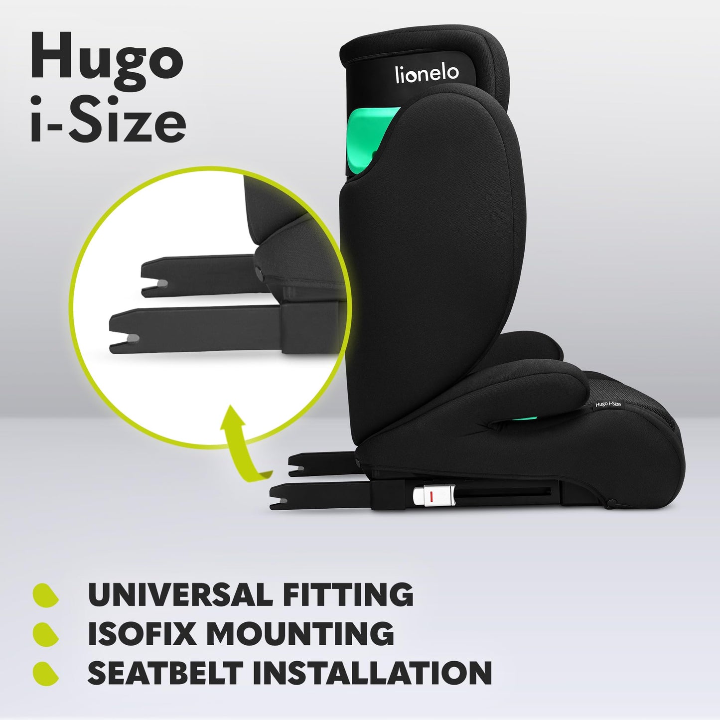 Lionelo Hugo i-Size turvatool 100–150 cm, ISOFIX või turvavööga, Black Carbon