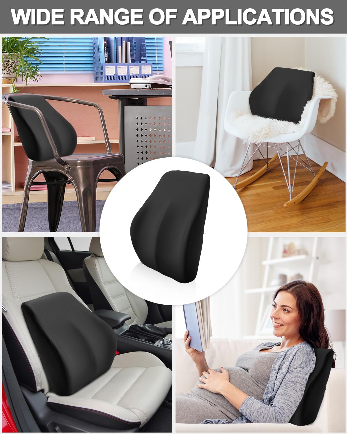 Ergonominen ristiselän tukityyny muistivaahdosta, musta