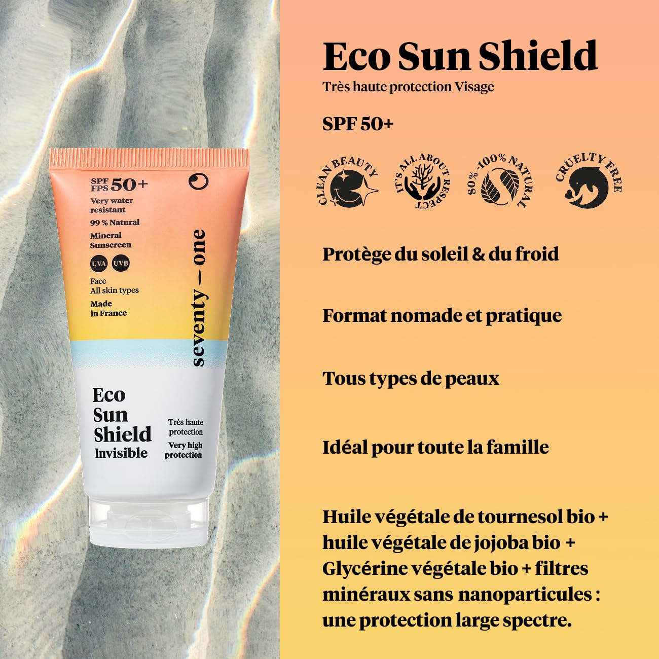SeventyOne Percent Eco Sun Shield SPF 50+ mineraalne päikesekaitsekreem näole 40 ml