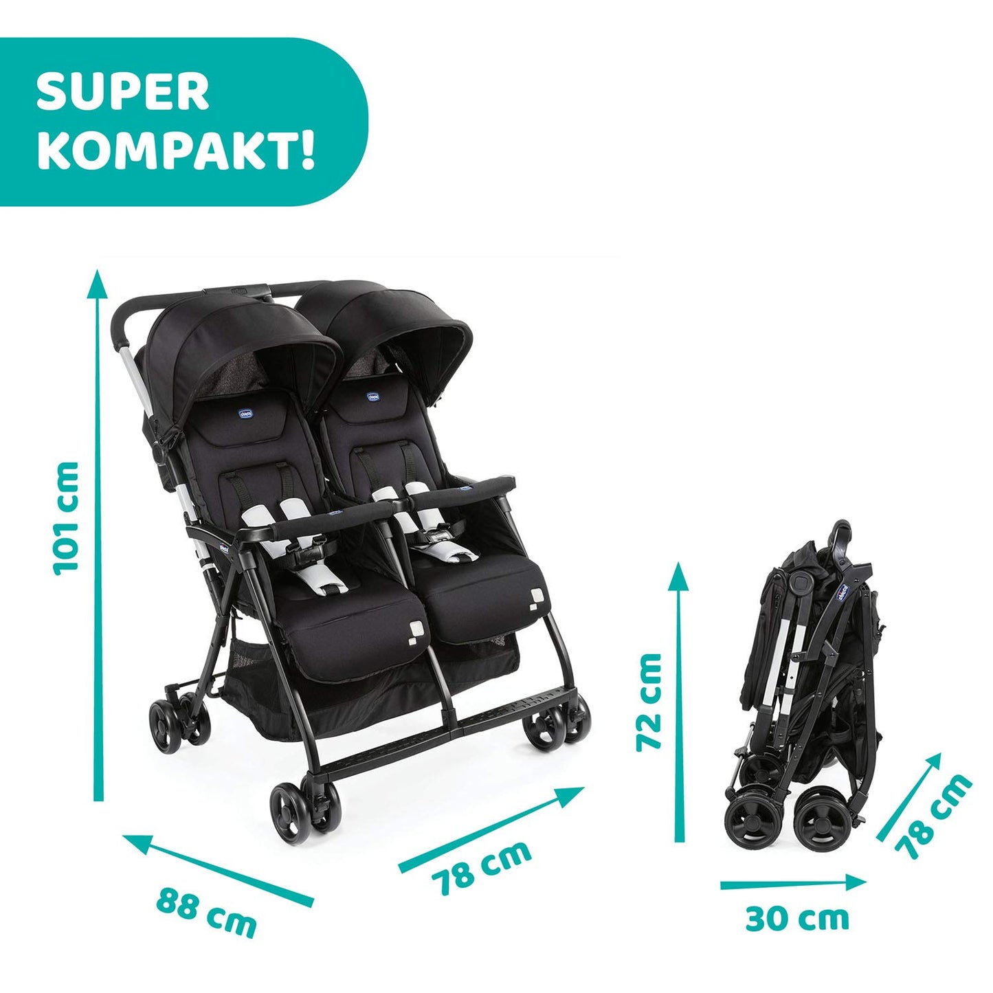 Chicco OHlalà Twin kahelapse jalutuskäru, must