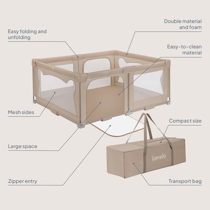 Lionelo Florence Easy Fold XL beebiaedik 150 × 180 cm, kokkupandav ja kerge, beež
