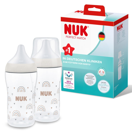 NUK Perfect Match tuttipullosetti 2 kpl 260 ml, Rainbow
