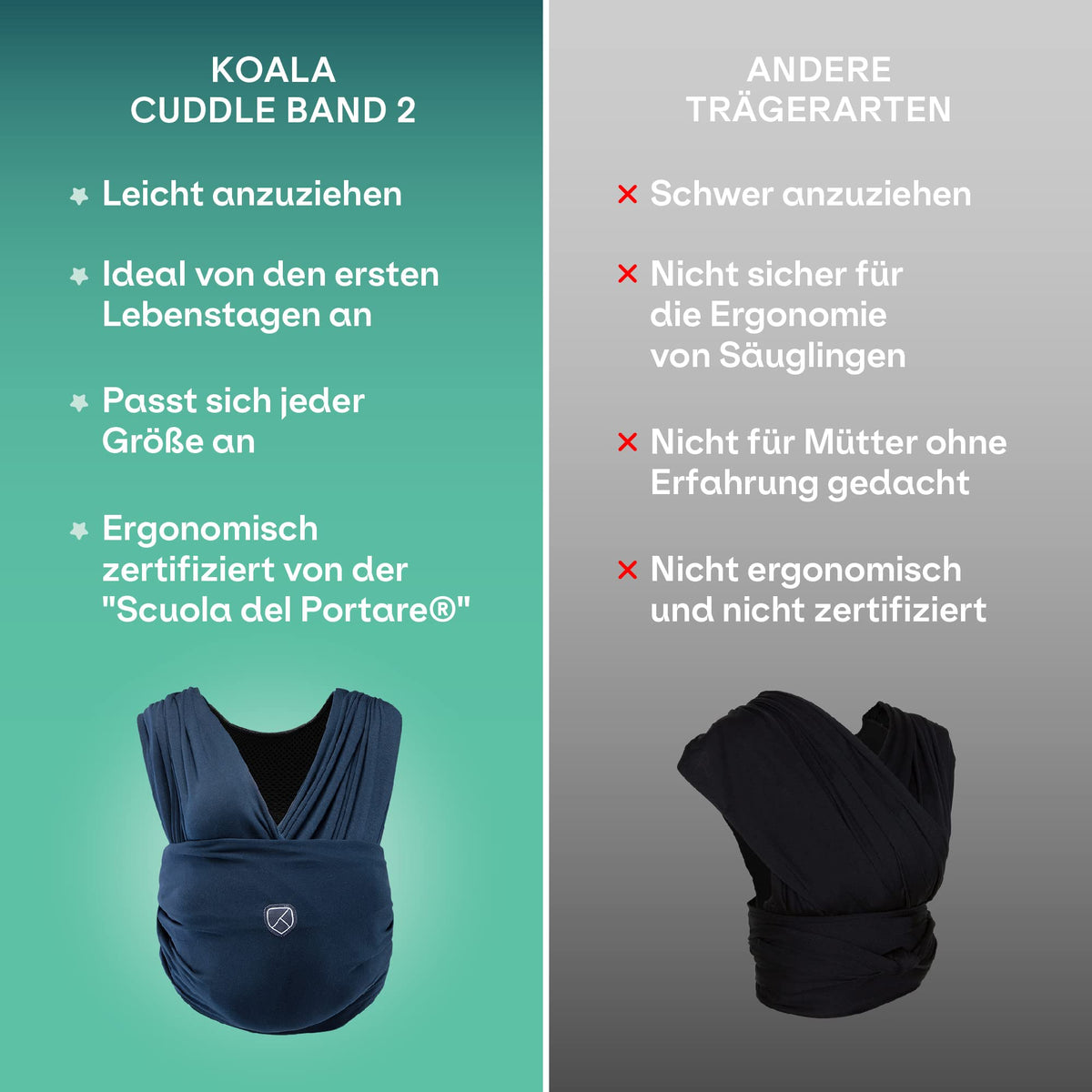 KOALA BABYCARE joustava kantoliina Koala Cuddle Band 2.0, sininen, 15 kg asti