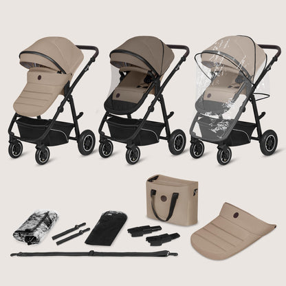 Lionelo Bianka 3-in-1 vankrikomplekt õhkrehvidega– Beige Sand