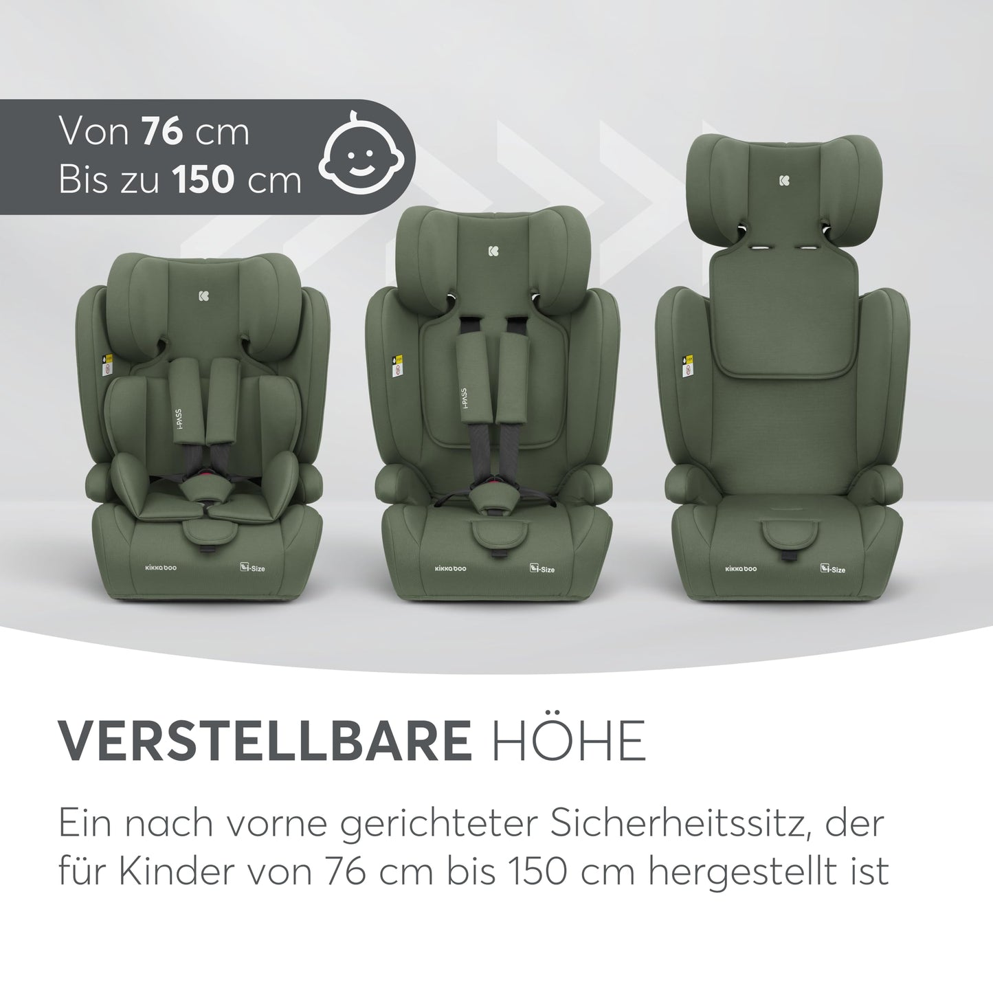 KikkaBoo i-PASS i-Size turvatool 76–150 cm (9–36 kg), Army Green